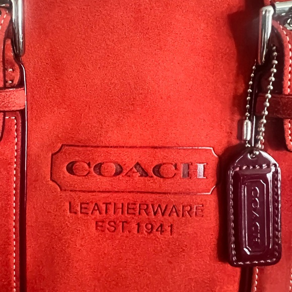 Coach Burnt Orange Suede Patent Trim Lunch Gallery Tote Bag - Picture 3 of 17